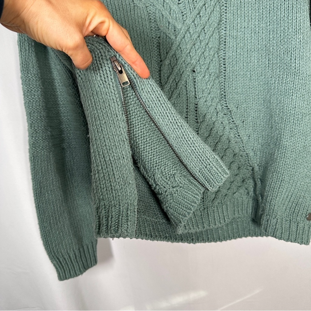 Roxy Cable Knit Sweater Cotton Wool Blend Sage Green Cozy Coastal Grandmacore M - Picture 10 of 13